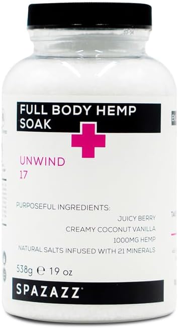 Spazazz Full Body Hemp Soak  1000mg Hemp  Spa Hot Tub  Bath Aromatherapy Bath Salt Crystals  538g19oz Unwind 17
