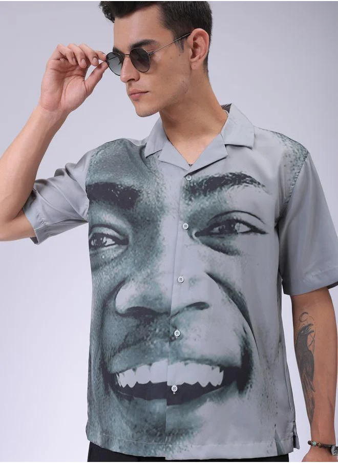 The Indian Garage Co Men Oversized Graphic Print Half Sleeves Cuban Collar Street Wear Shirt