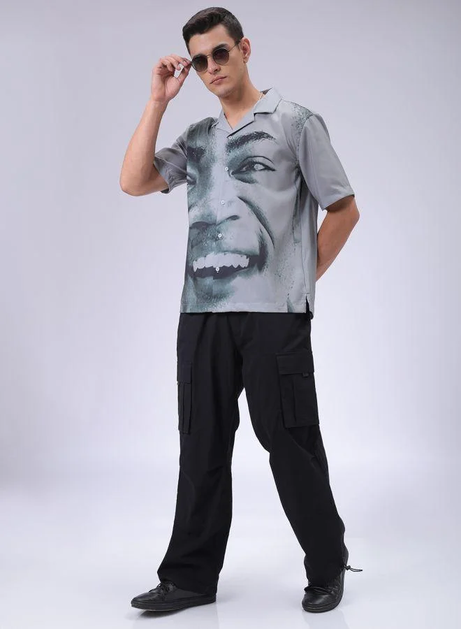 The Indian Garage Co Men Oversized Graphic Print Half Sleeves Cuban Collar Street Wear Shirt