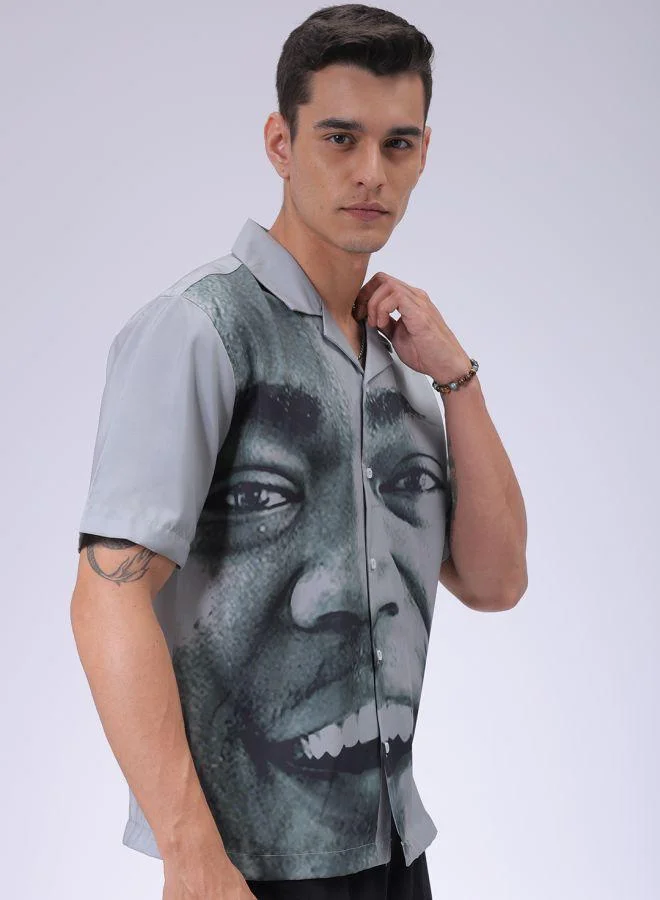 The Indian Garage Co Men Oversized Graphic Print Half Sleeves Cuban Collar Street Wear Shirt