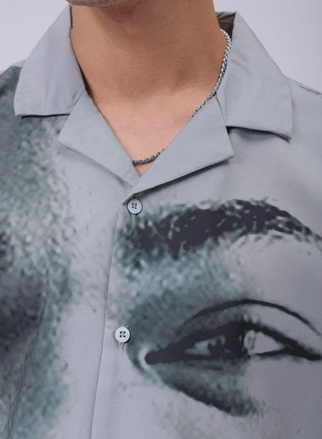 The Indian Garage Co Men Oversized Graphic Print Half Sleeves Cuban Collar Street Wear Shirt
