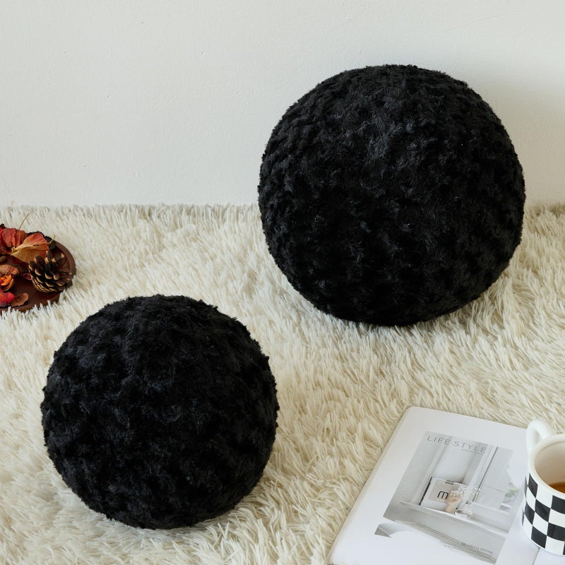 ZCNYCLAM Ball Pillow, Decorative Round Pillow for Couch n, Circle Throw Pillows, Perfect Ball Pillows for Couch, Stylish Decorative Pillows, Versatile Round Throw Pillow (Black, Mini-8.6 Inches) - Image 2