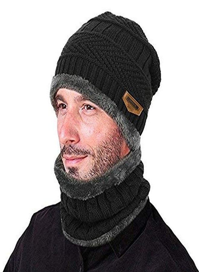 Aeoss 2-Pieces Winter Beanie Hat Scarf Set Warm Hat Thick Knit Skull Cap for Men Women, Warm and Stylish Hat Scarf Set for Unisex (Black) - Image 1