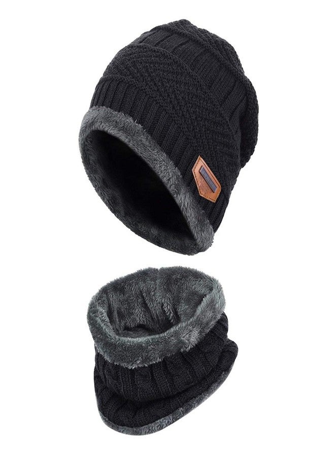 Aeoss 2-Pieces Winter Beanie Hat Scarf Set Warm Hat Thick Knit Skull Cap for Men Women, Warm and Stylish Hat Scarf Set for Unisex (Black) - Image 3