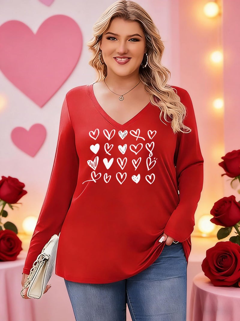 YALUCOR Plus Size Women Valentine Shirts Love Heart Graphic Long Sleeve Tshirt Casual Valentines Day Gift V Neck Tops - Image 3