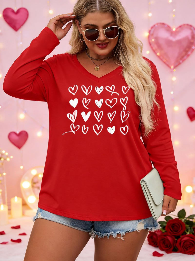 YALUCOR Plus Size Women Valentine Shirts Love Heart Graphic Long Sleeve Tshirt Casual Valentines Day Gift V Neck Tops - Image 5