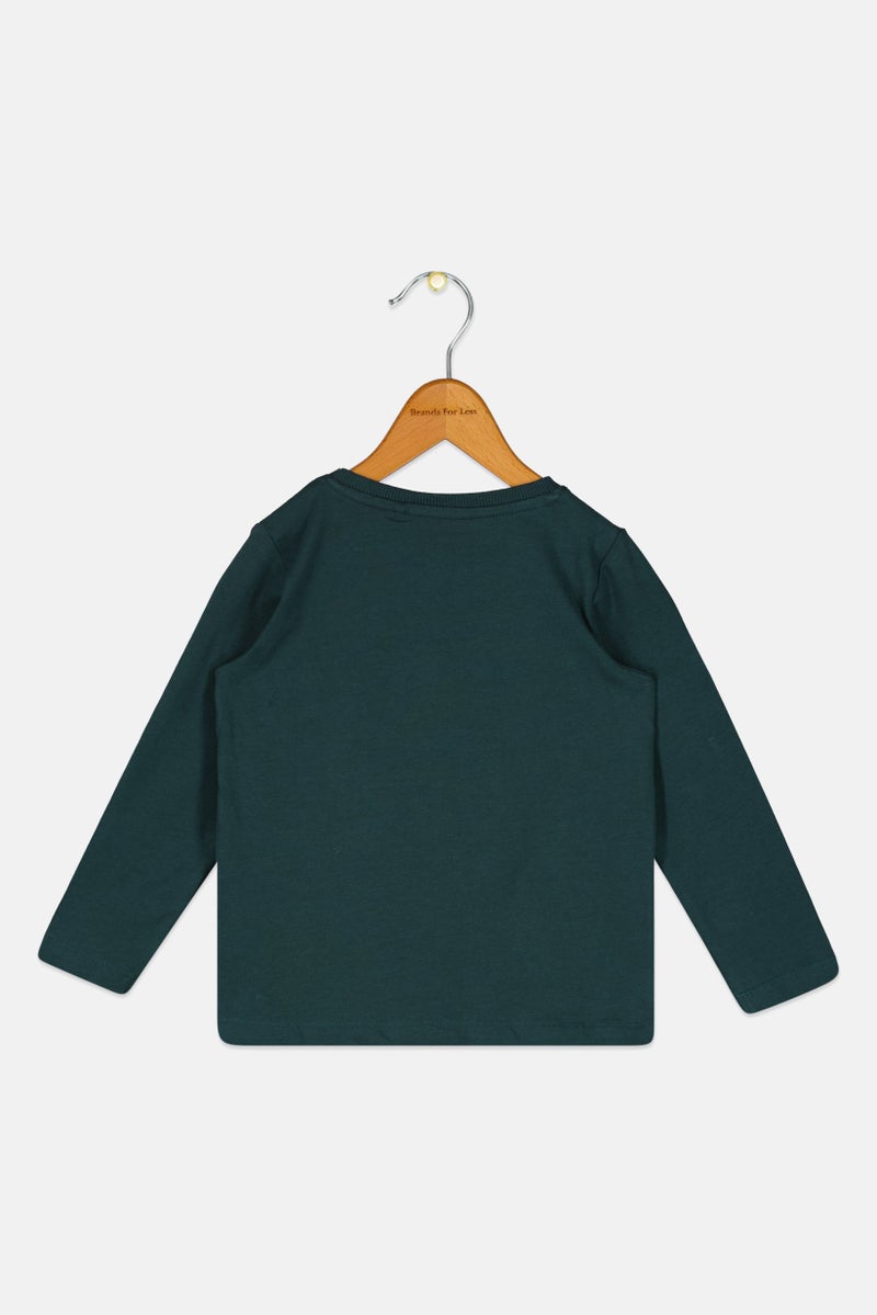 NAME IT تي شيرت جرافيك بأكمام طويلة للأولاد الصغار، أخضر داكن - Image 2
