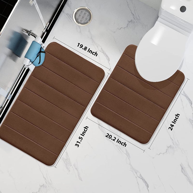 Buganda Nonslip Tub Washable Bathroom Bath Mats Rugs Water Absorbent, Fast Dry, Soft, Comfortable and Stylish | 20x24 + 20x32 inch (2piece) (Brown) - Image 2