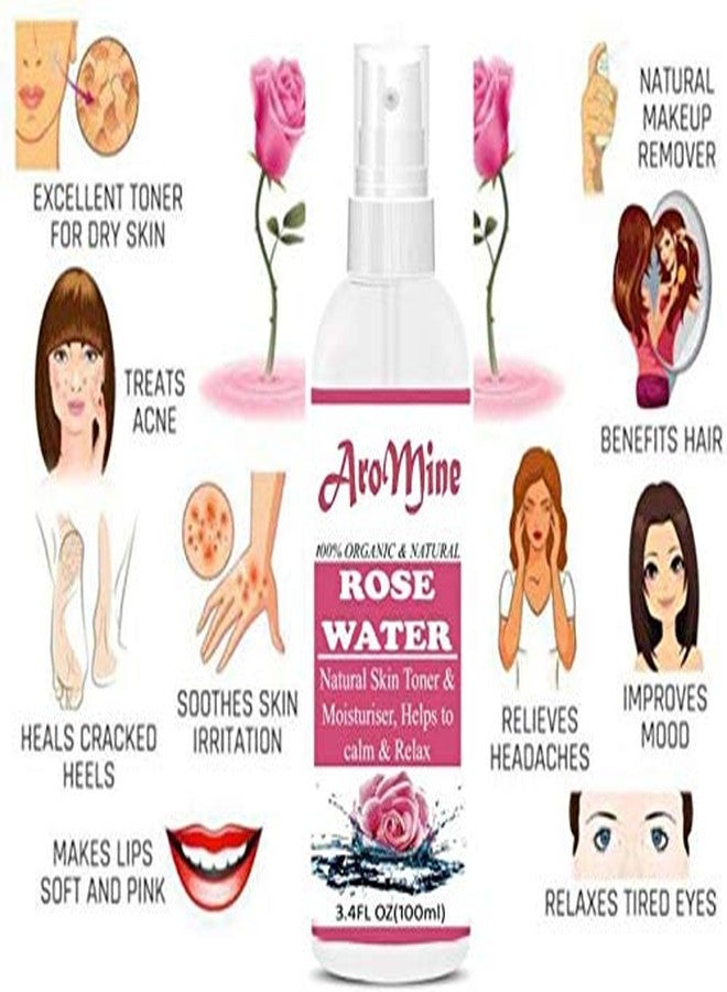 AroMine Rose Water and Glycerin, 100 ml (Pack of 2) - Image 4