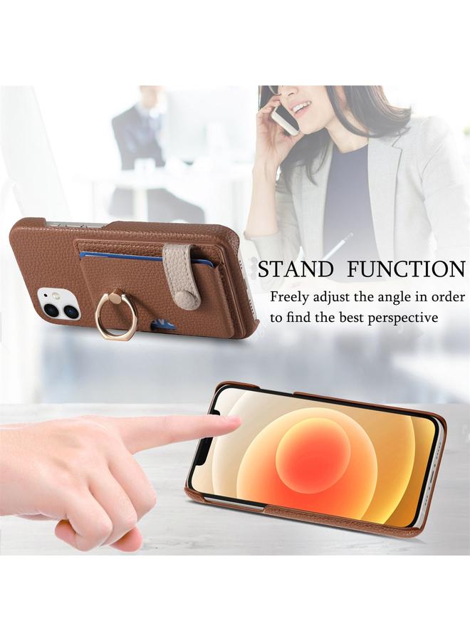 زبون جراب لهاتف iPhone 12 mini مصنوع من جلد الليتشي مع حافة زيتية وغطاء خلفي للبطاقة - Image 5