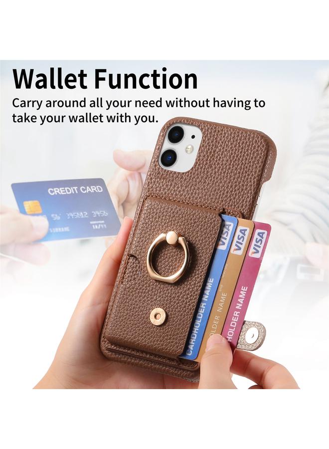 زبون جراب لهاتف iPhone 12 mini مصنوع من جلد الليتشي مع حافة زيتية وغطاء خلفي للبطاقة - Image 4