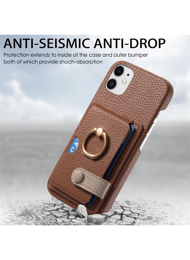 زبون جراب لهاتف iPhone 12 mini مصنوع من جلد الليتشي مع حافة زيتية وغطاء خلفي للبطاقة - Image 2