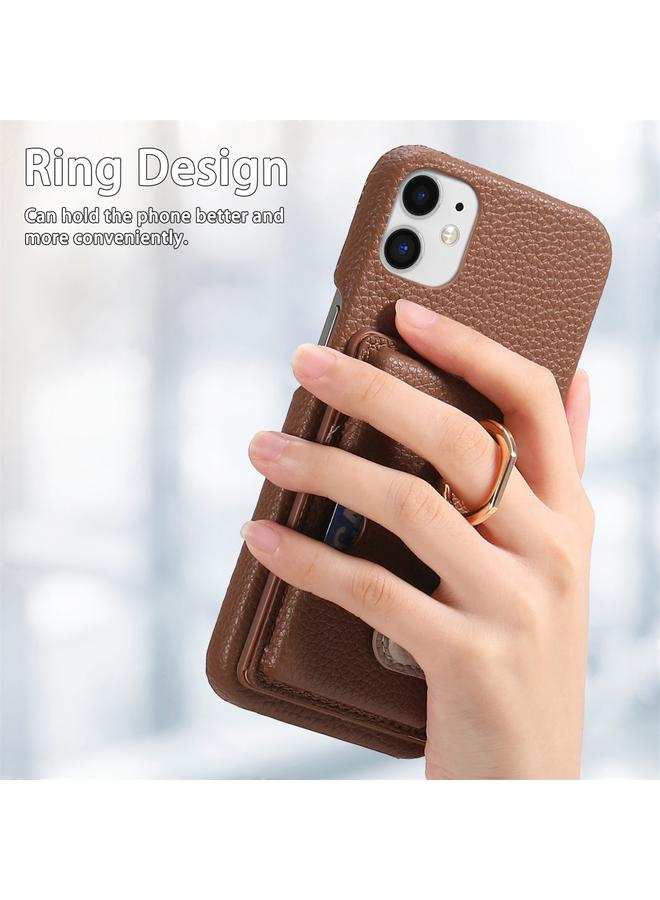 زبون جراب لهاتف iPhone 12 mini مصنوع من جلد الليتشي مع حافة زيتية وغطاء خلفي للبطاقة - Image 3