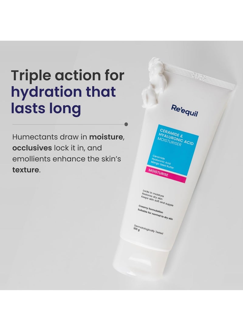 RE' EQUIL Ceramide and Hyaluronic Acid Moisturiser Face Barrier Repair Cream Long Lasting Hydration Normal to Dry Skin 100g - Image 5