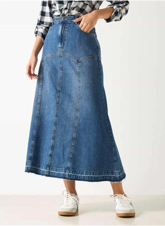 Lee Cooper Lee Cooper Maxi A-line Denim Skirt with Pockets