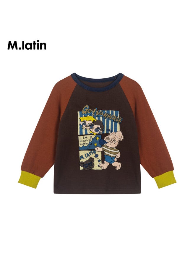 M.latin Kids Children's T-shirt 25 Winter New Boys And Girls Toddler Colorblock Long Sleeve T-shirt - Image 3