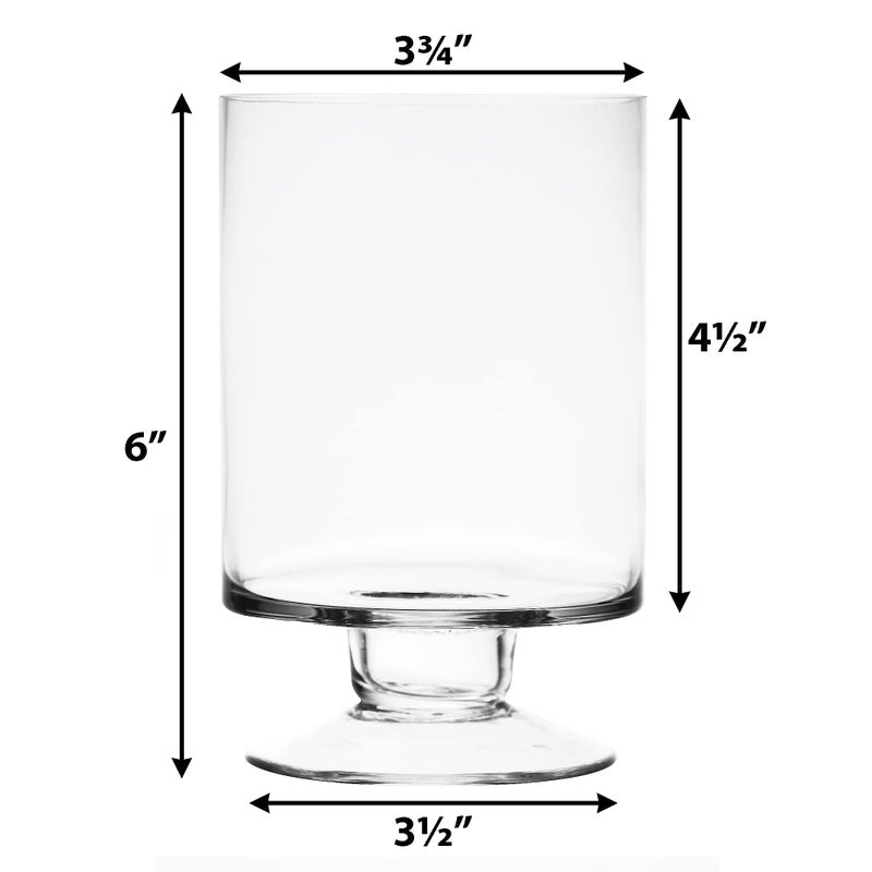 CYS EXCEL Glass Hurricane Pillar Candle Holders (H:6" W:3.75", 2 PCS) | Multiple Size Choices Short Stem Candle Jars | Stemmed Glass Cylinder Candle Vase - Image 2