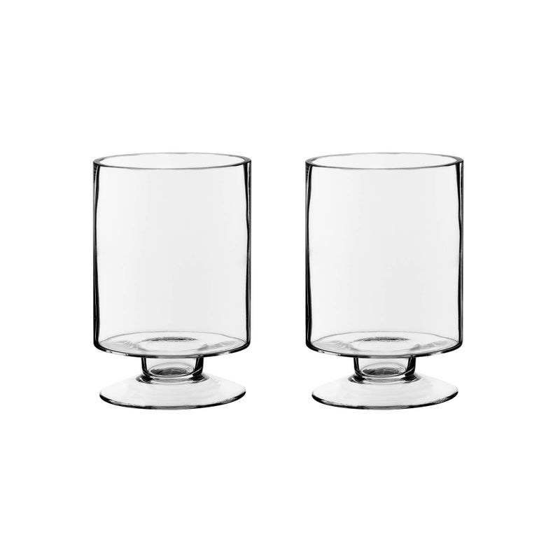 CYS EXCEL Glass Hurricane Pillar Candle Holders (H:6" W:3.75", 2 PCS) | Multiple Size Choices Short Stem Candle Jars | Stemmed Glass Cylinder Candle Vase - Image 3