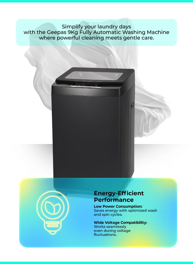 GEEPAS 9 Kg - Fully Automatic Top Load Washing Machine - Highly Efficient, Durable Design | Digital LED Display, Diamond Drum. Grey 9 kg 540 W GFWM1090SCXNV Grey - Image 3