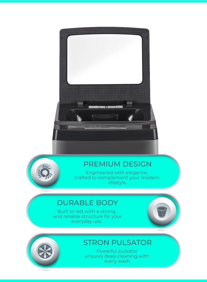 GEEPAS 9 Kg - Fully Automatic Top Load Washing Machine - Highly Efficient, Durable Design | Digital LED Display, Diamond Drum. Grey 9 kg 540 W GFWM1090SCXNV Grey - Image 4