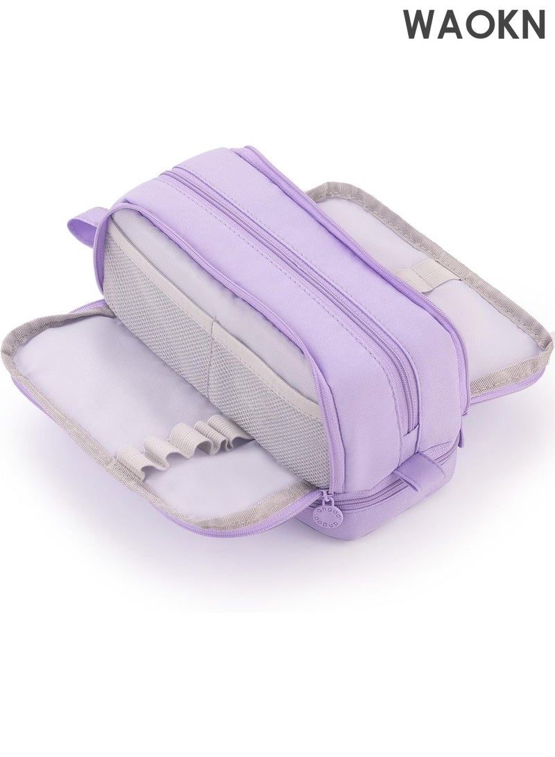 دبليو أيه أو كي أن حافظة أقلام رصاص بسعة كبيرة جدًا - حقيبة تنظيم متعددة الفتحات بأربعة أقسام للمدرسة والمكتب - حامل أدوات مكتبية أنيق بسحاب إغلاق - يتسع لأكثر من 100 قلم، وأقلام تحديد، وأقلام تمييز - حقيبة أقلام رصاص من القماش المتين للمراهقين/البالغين (أرجواني) - Image 1