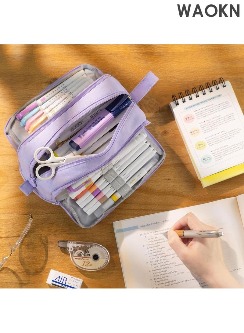 دبليو أيه أو كي أن حافظة أقلام رصاص بسعة كبيرة جدًا - حقيبة تنظيم متعددة الفتحات بأربعة أقسام للمدرسة والمكتب - حامل أدوات مكتبية أنيق بسحاب إغلاق - يتسع لأكثر من 100 قلم، وأقلام تحديد، وأقلام تمييز - حقيبة أقلام رصاص من القماش المتين للمراهقين/البالغين (أرجواني) - Image 3