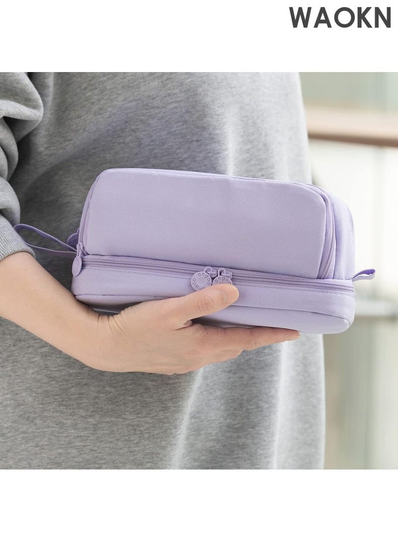 دبليو أيه أو كي أن حافظة أقلام رصاص بسعة كبيرة جدًا - حقيبة تنظيم متعددة الفتحات بأربعة أقسام للمدرسة والمكتب - حامل أدوات مكتبية أنيق بسحاب إغلاق - يتسع لأكثر من 100 قلم، وأقلام تحديد، وأقلام تمييز - حقيبة أقلام رصاص من القماش المتين للمراهقين/البالغين (أرجواني) - Image 5