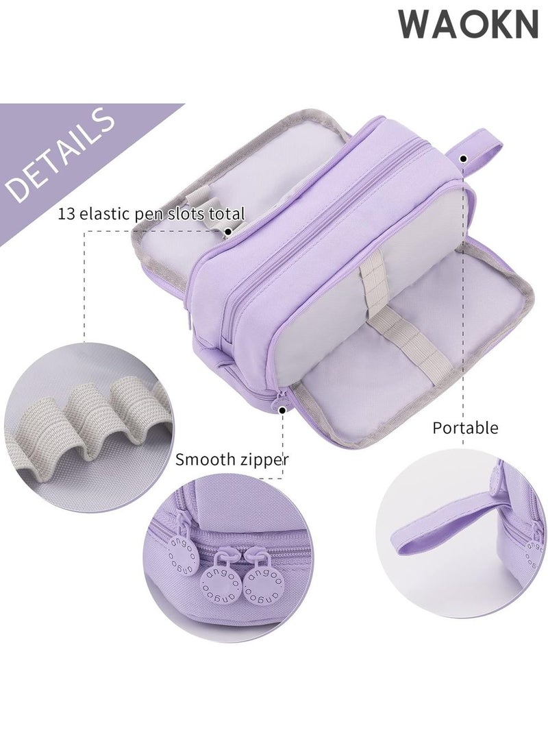 دبليو أيه أو كي أن حافظة أقلام رصاص بسعة كبيرة جدًا - حقيبة تنظيم متعددة الفتحات بأربعة أقسام للمدرسة والمكتب - حامل أدوات مكتبية أنيق بسحاب إغلاق - يتسع لأكثر من 100 قلم، وأقلام تحديد، وأقلام تمييز - حقيبة أقلام رصاص من القماش المتين للمراهقين/البالغين (أرجواني) - Image 4