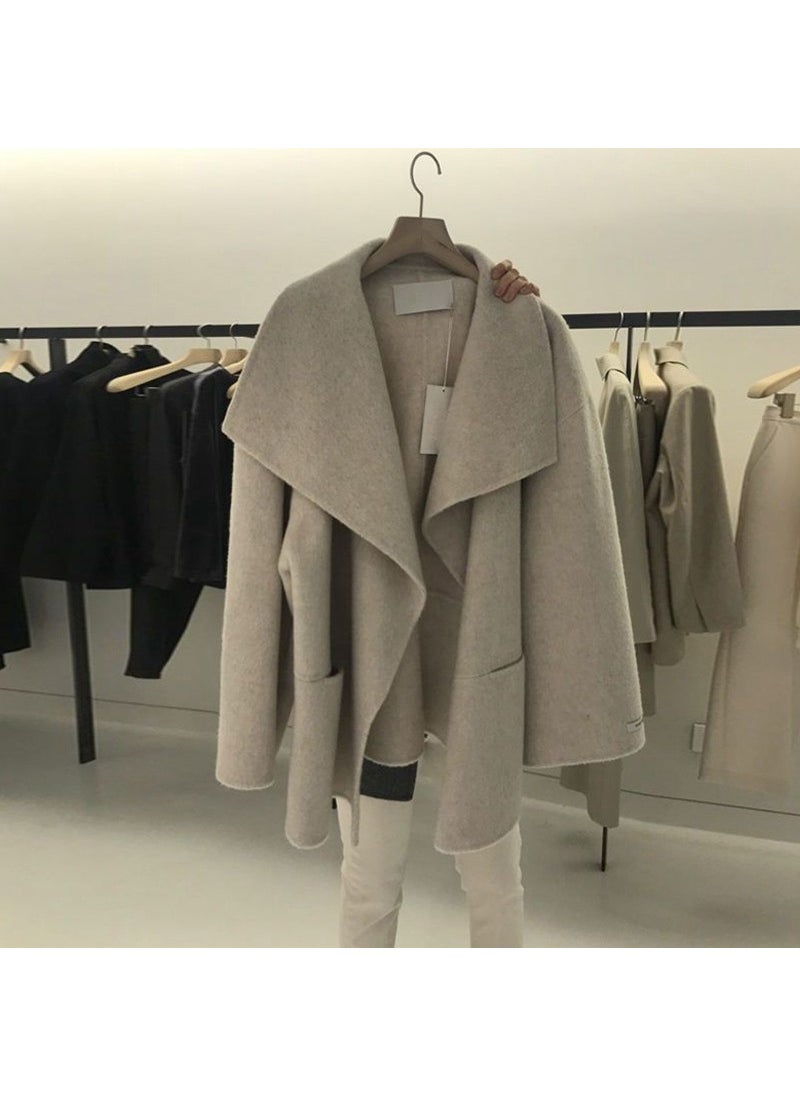 Generic - Plus Size Audrey Hepburn Woolen Coat for Women Autumn Winter Korean Fashion Loose Thicken Jacket Apricot - Image 1
