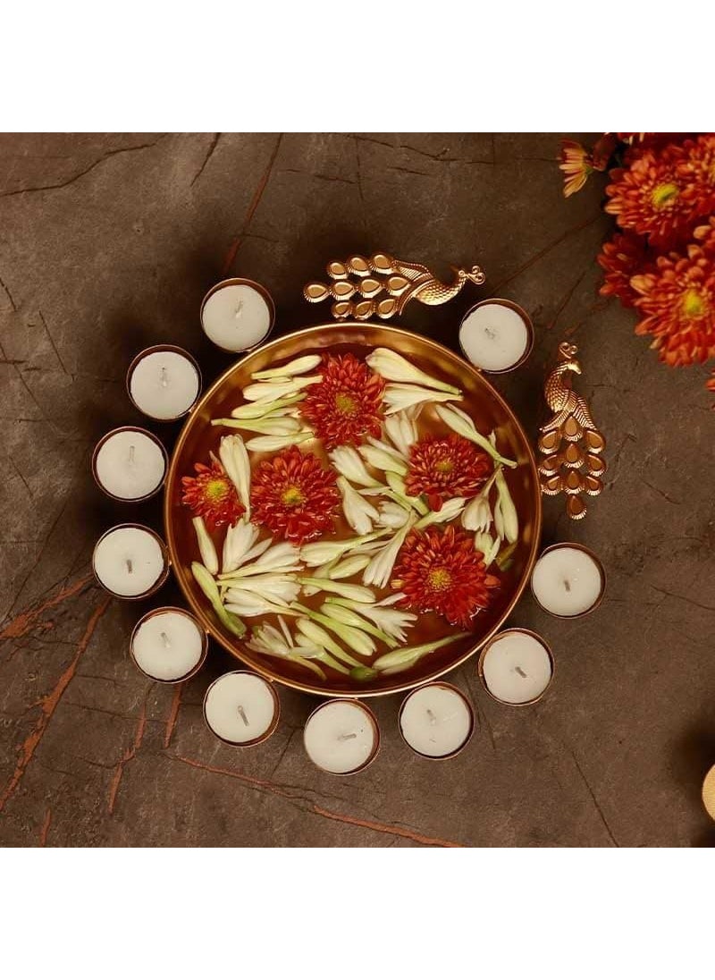 True Decor - True Decor Handcrafted Peacock Urli Bowl for Diwali Decorative Bowl for Floating Flowers and Tea Light Candles, Traditional Urli Bowl, Diwali Urli, Gift for Diwali (10 Inches) - Image 1