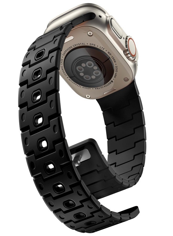 Bandletic سوار Bandletic متوافق مع ساعة Apple Watch - Ultra 2 SE Series 10 9 8 7 6 5 4، متوفر بأحجام 49 مم، 46 مم، 45 مم، 44 مم، و42 مم (1 2 3). سوار مغناطيسي لساعة iWatch Series SE2، سوار رياضي من السيليكون للرجال والنساء، أسود. - Image 1