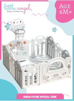 Little Angel Kids Playpen with Basketball Hoop | Multi-Functional Baby Play Yard with Activity Wall | Indoor and Outdoor Toddler Play Area | Safe and Durable  - Image 1