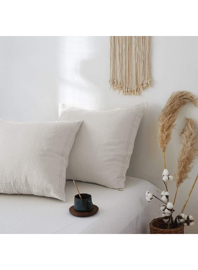 Simple&Opulence 100% French Linen Euro Shams with Embroidery (26'' x 26'') - Pack of 2 - Pre Washed Solid Color Natural Flax Soft Breathable - Linen - Image 2