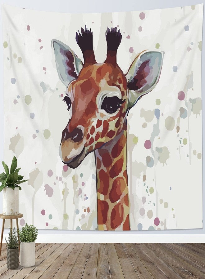 HVEST Giraffe Tapestry Wall Hanging Watercolor Cute Animal Tapestrise Giraffe Backdrop for Kids Bedroom Living Room Dorm Party Decor, 60Wx40H Inchs - Image 1
