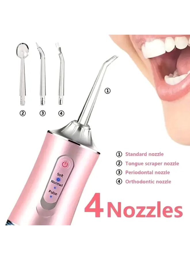 Pink Portable Electric Teeth Cleaner 4 Nozzles USB Rechargeable 3 Modes 360 Rotation Oral Hygiene Tool - Image 4