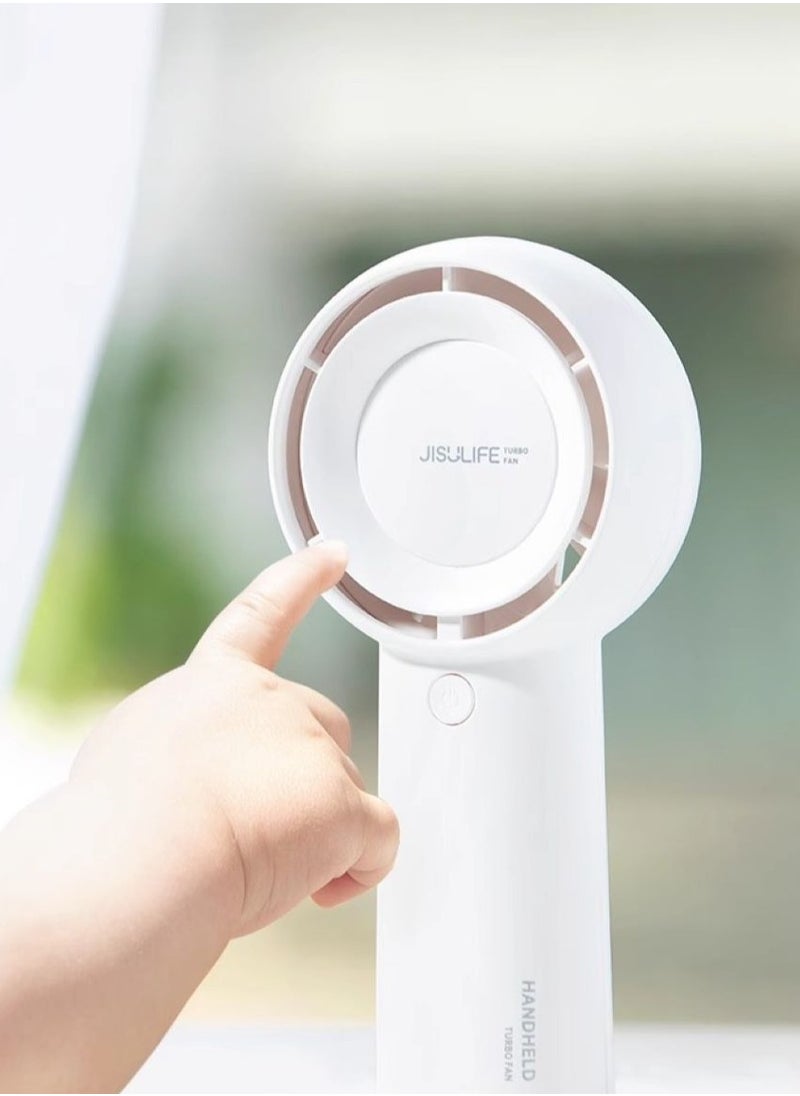 JISULIFE - JISULIFE Handheld Turbo Fan,16H Max Cooling Time Portable Fan, 4000mAh USB Rechargeable Personal Fan, Battery Operated Small Pocket Fan with 5 Speeds for Travel,Outdoor,Home,Office - Image 1