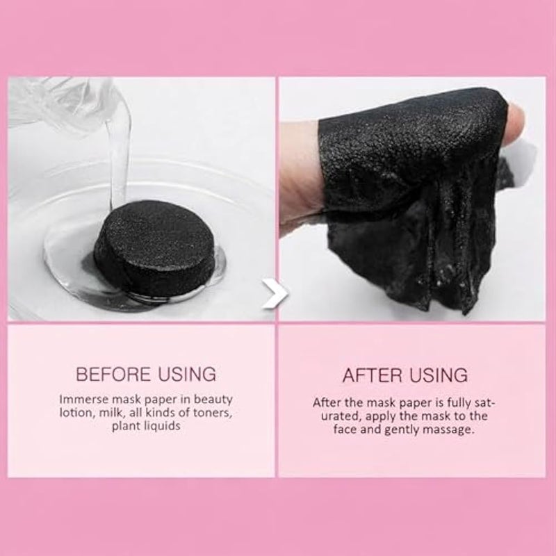 Face Mask - Natural Cotton Compressed Facial Mask, Soft On Skin & Anti Bacterial, Safe & Gentle For Skin, High Absorption, Soft Clean White & Soaked In Water, About 100 Black Mask - Image 3