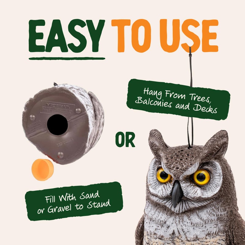 Dalen Large Fake Owl Decoy to Scare Birds Away - 16 in Hand-Painted Great Horned Owl Garden Scarecrow for Natural Pest Control - Fixed Head Design - Secure Upright by Filling with Sand/Gravel Only - Image 4