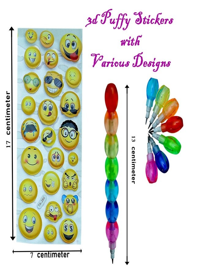 Puffy Stickers and Moti Pencil | Birthday Party Return Gift | 3D Stickers and Stacking Pencil (Pack of 30) - Image 2