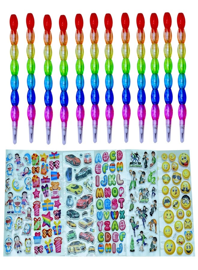 Puffy Stickers and Moti Pencil | Birthday Party Return Gift | 3D Stickers and Stacking Pencil (Pack of 30) - Image 1