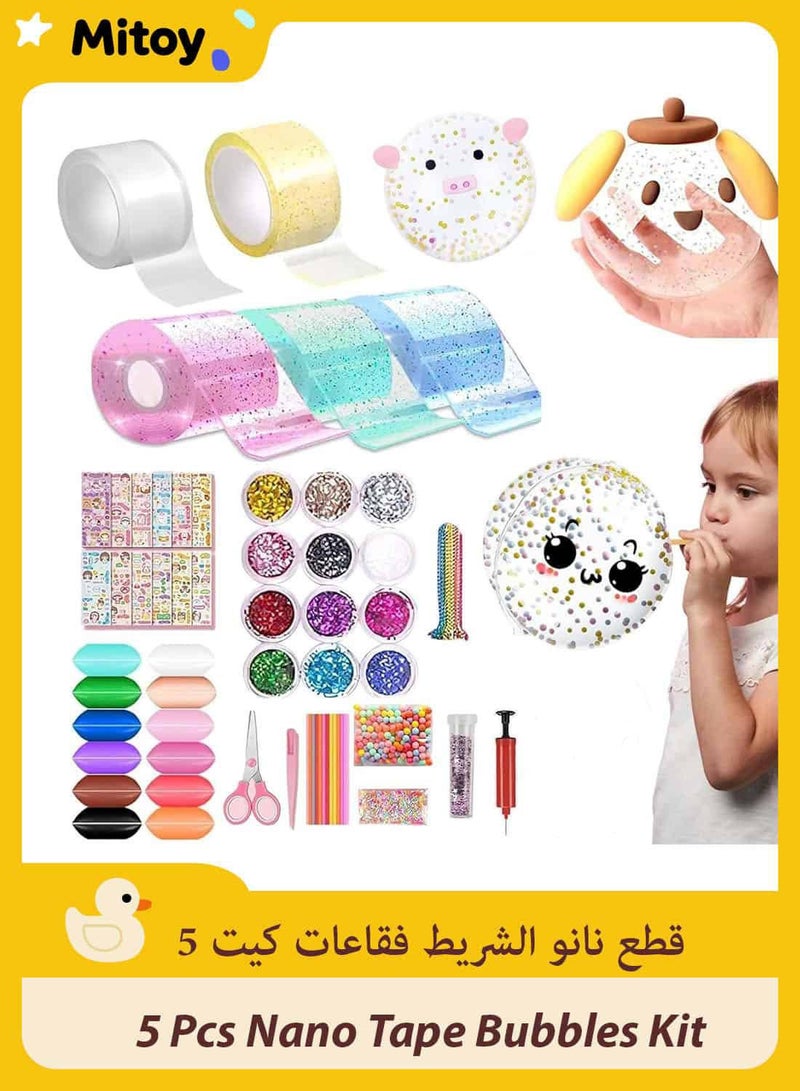 Mitoy 5 PCS Nano Tape Bubbles Kit for Kids, Double Sided Elastic Bubble DIY Craft - Image 1