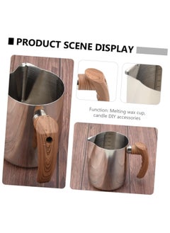 Zorqon 900ml Stainless Steel Milk Foam Pitcher with Wooden Handle, Flowered Cup, Pointed Spout, Graduated Measuring Cup - Ideal for Barista Coffee, Espresso, Latte - Silver  - Image 4