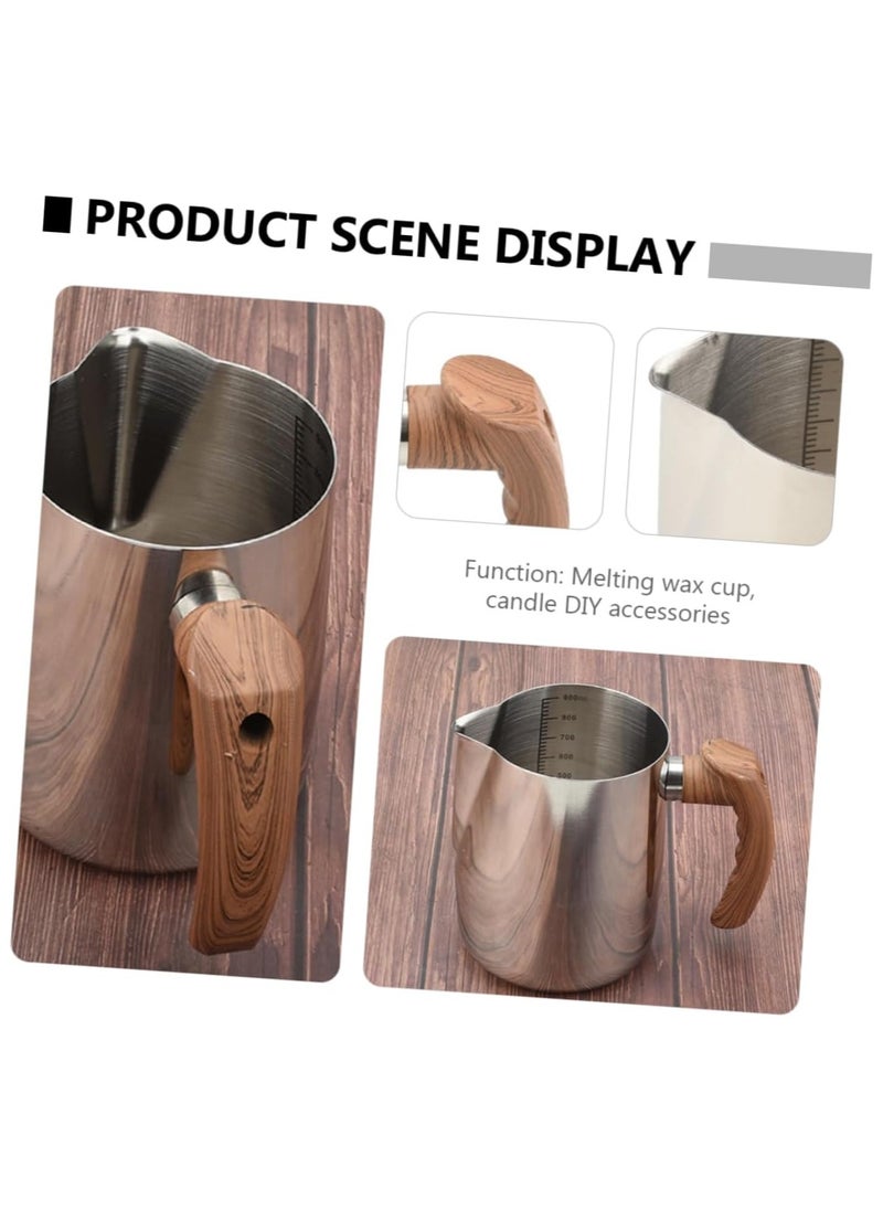 Zorqon 900ml Stainless Steel Milk Foam Pitcher with Wooden Handle, Flowered Cup, Pointed Spout, Graduated Measuring Cup - Ideal for Barista Coffee, Espresso, Latte - Silver  - Image 4
