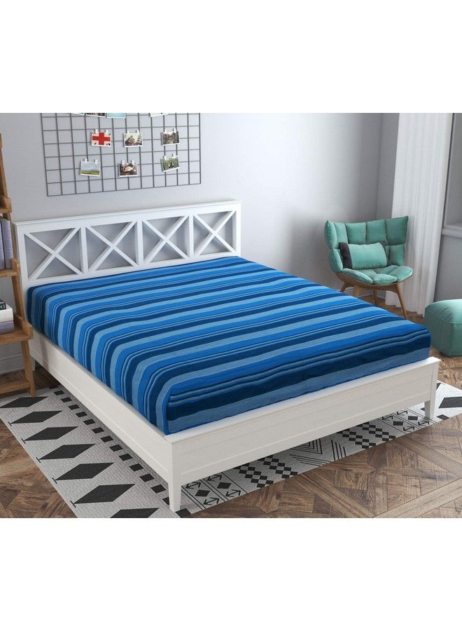 RANGBHAR Handloom Cotton Single Bedsheet Without Pillow Covers, Woven Striped Bedcover, 60 x 90 inch, Blue,210 TC - Image 2