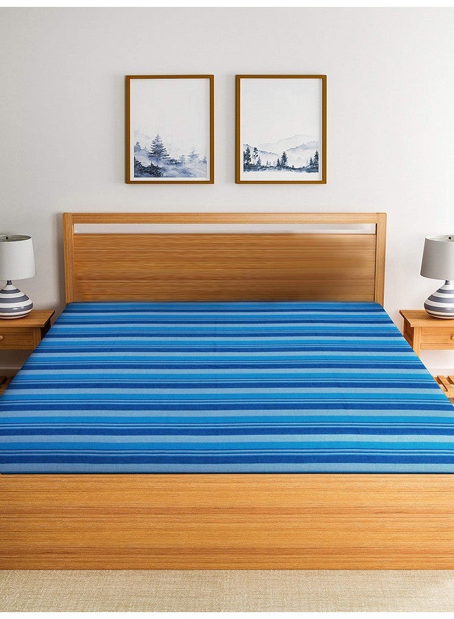 RANGBHAR Handloom Cotton Single Bedsheet Without Pillow Covers, Woven Striped Bedcover, 60 x 90 inch, Blue,210 TC - Image 3
