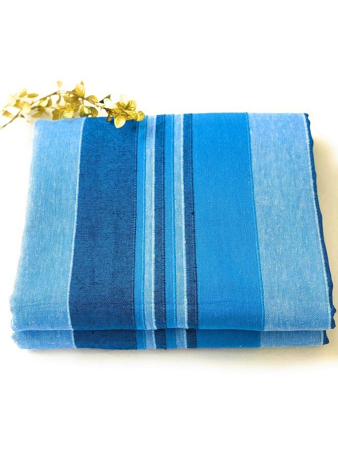 RANGBHAR Handloom Cotton Single Bedsheet Without Pillow Covers, Woven Striped Bedcover, 60 x 90 inch, Blue,210 TC - Image 1