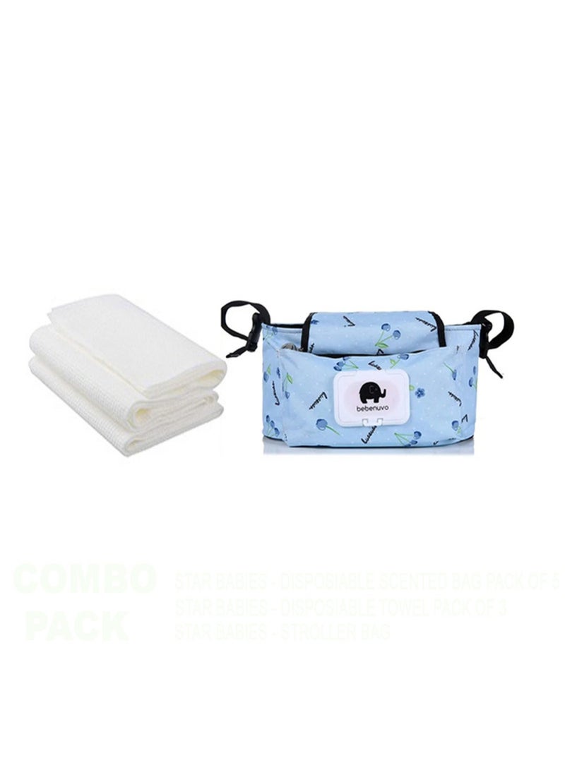 STAR BABiES Combo Pack Stroller Bag Disposable Towel Pack Of 3 - Light Blue  - Image 1