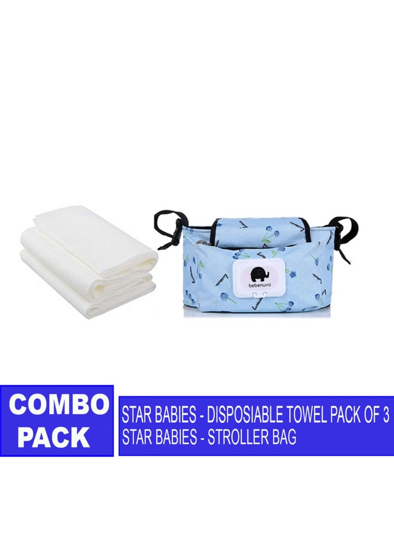STAR BABiES Combo Pack Stroller Bag Disposable Towel Pack Of 3 - Light Blue  - Image 2
