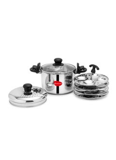 Stainless Steel PastaNoodle Pot with Strainer Lid and 4 Idli Plates Induction Standard Idli Maker 4 Plates 16 Idlis
