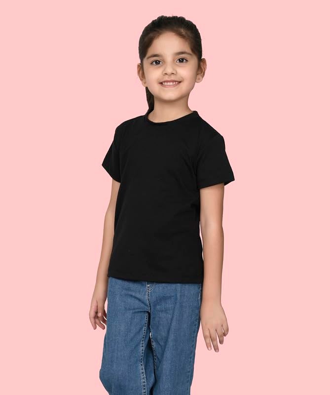 Nusyl Girls Half Sleeves Solid T-Shirt for Kids | Soft Cotton Blend | Comfortable Regular Fit | Casual 2-16 Years | Black - Image 5